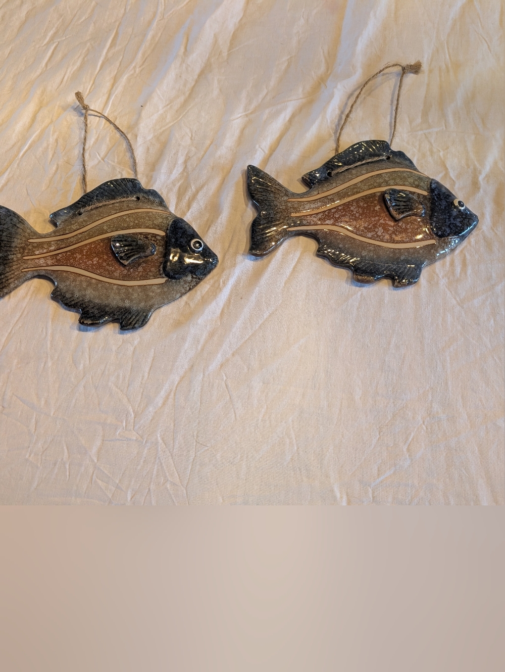 2/50$ Handcrafted Ceramic Fish Wall Hangings in Blue and Brown - Set of 2